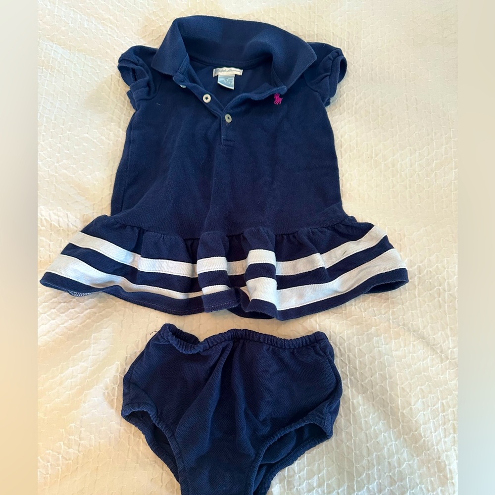 RALPH LAUREN navy blue polo ruffle dress